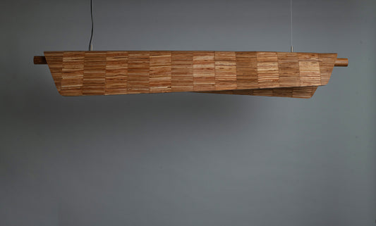 Wooden panel with a checkered pattern on a gray background