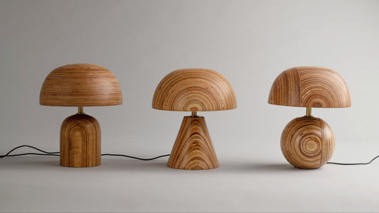 Tiny table lamp in reclaimed plywood design