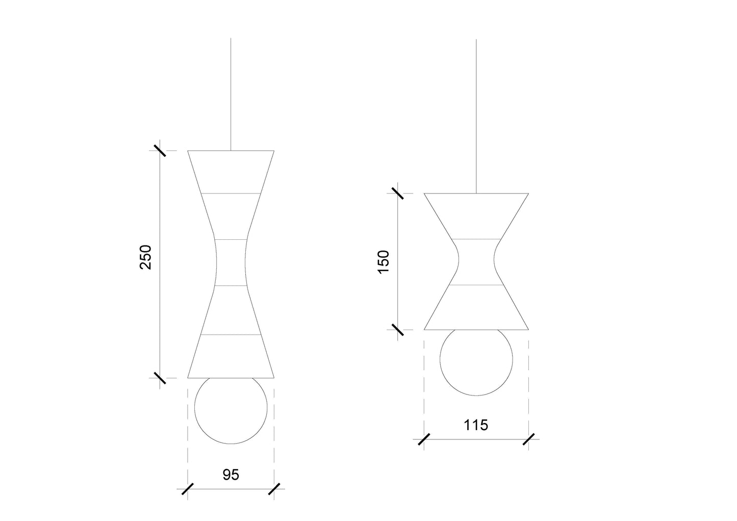 hourglass pendant lamps - small